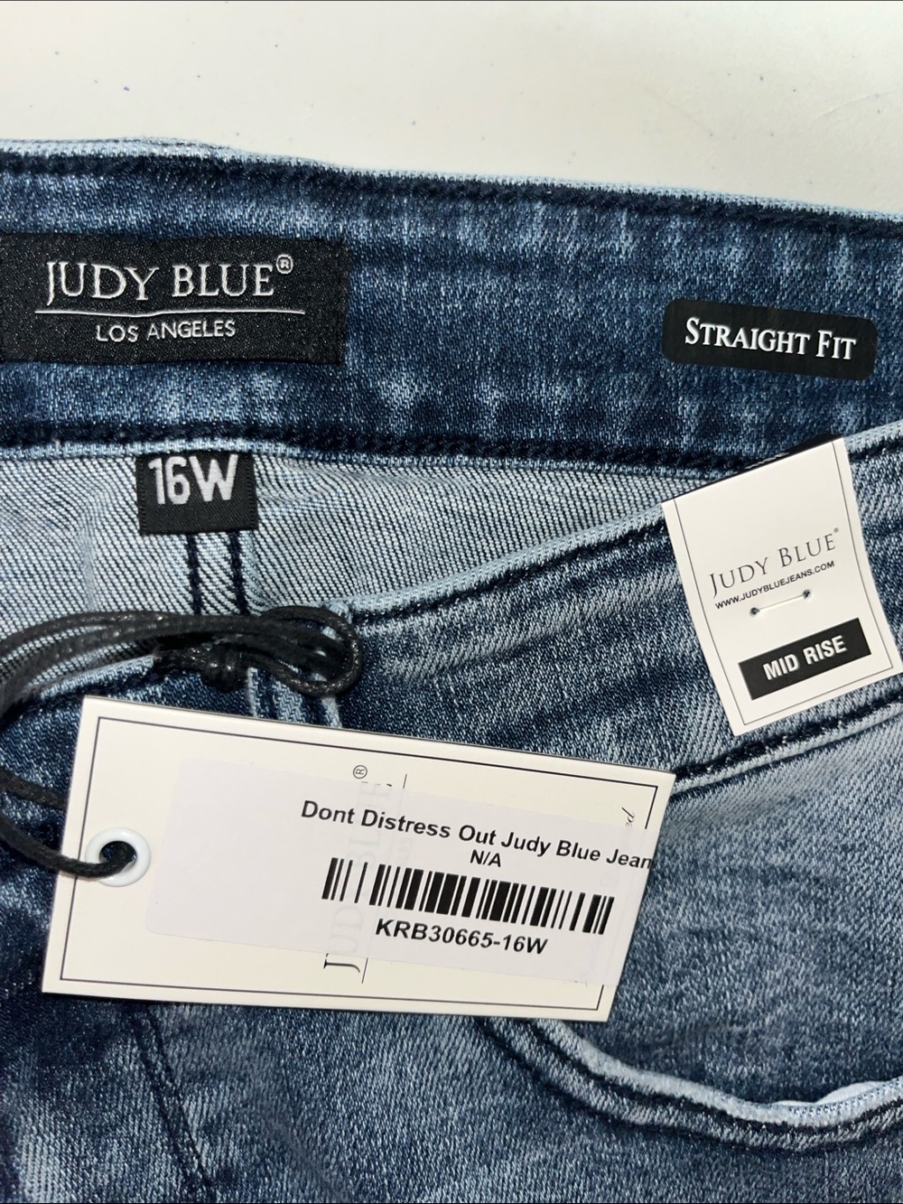 Judy Blue NWT Size 16W Blue Denim Distressed Mid Rise Straight Leg Jeans - Picture 3 of 3